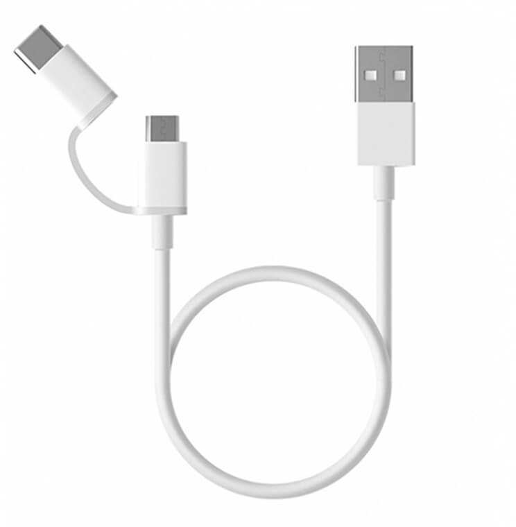 Cable Xiaomi Mi Charging 2 em 1 Tipo C/Micro B > C Macho/Macho 30cm Blanco