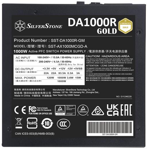 SilverStone - SilverStone DA1000R Gold - Cybenetics Gold, modular, ATX 3.0 - 1000 Watt