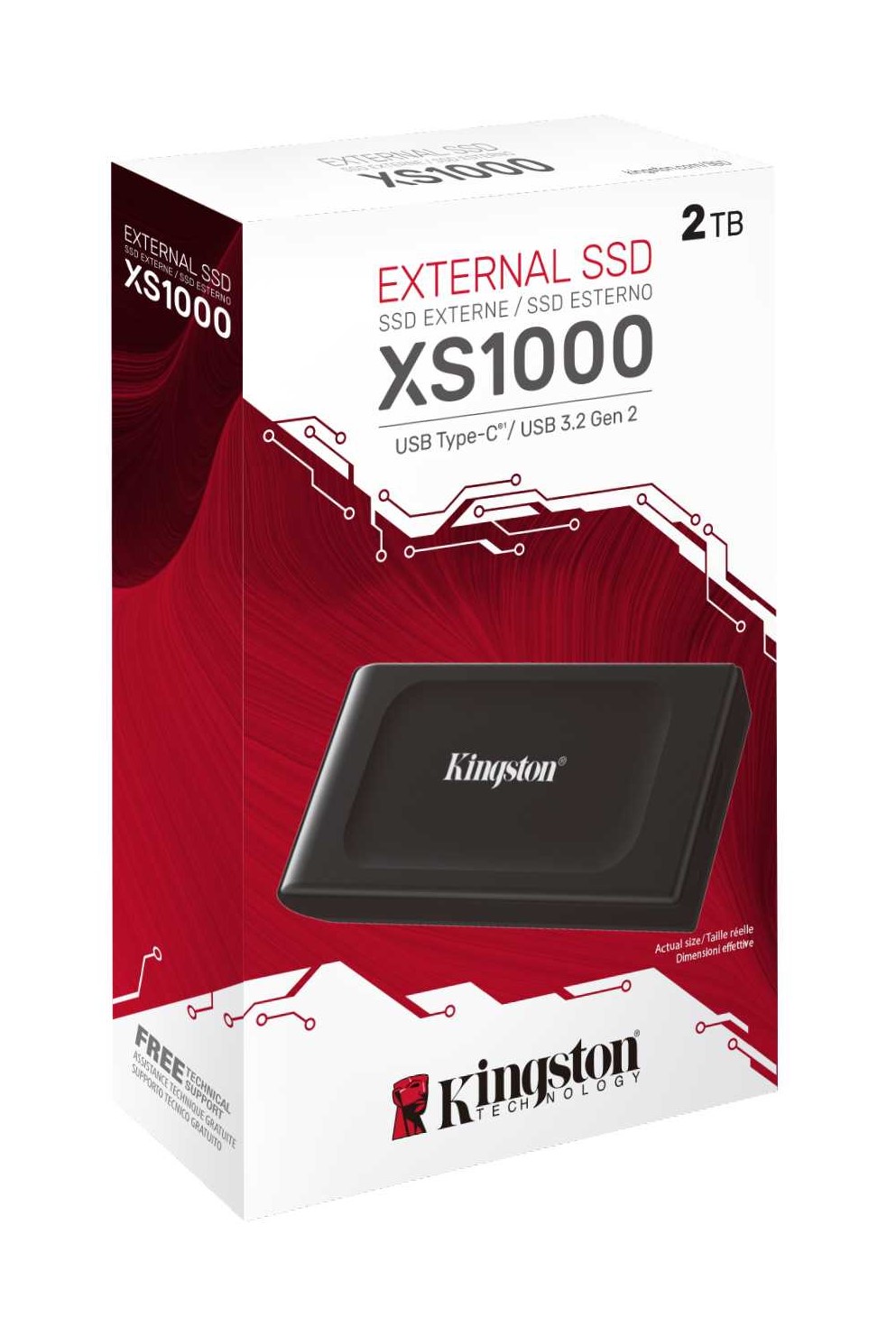 Kingston - SSD Externo Kingston XS1000 2TB USB3.2 Gen2 Negro (1050/1000MB/s)