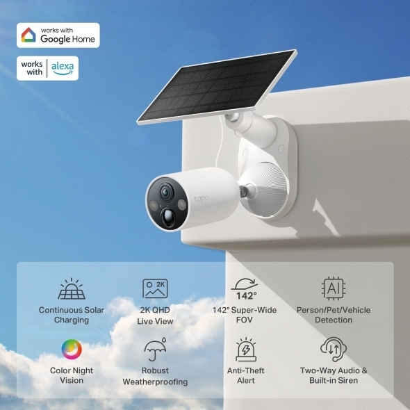 TP-Link - Cámara de Vigilancia TP-Link Tapo TC85 KIT Solar-Powered Security Camera Kit, 1 × Tapo TC85, 1 × Tapo A201