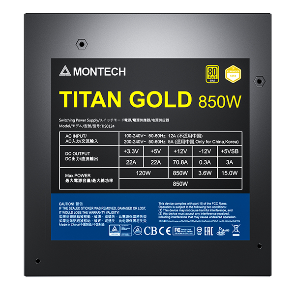 Montech - Fuente Modular Montech Titan 850W 80 PLUS & Cybenetics Gold, PCIe 5.0