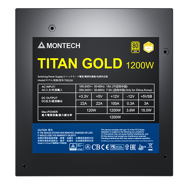 Montech - Fuente Modular Montech Titan 1200W 80 PLUS & Cybenetics Gold, PCIe 5.0
