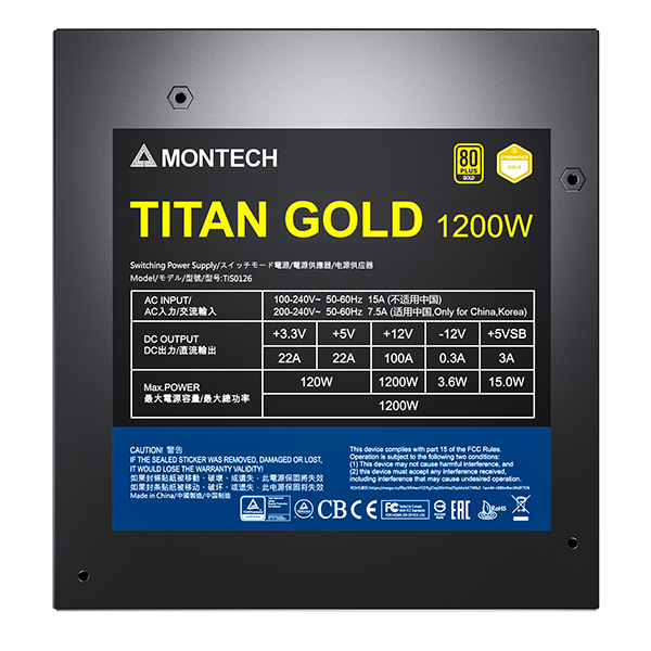 Montech - Fuente Modular Montech Titan 1200W 80 Plus Gold PCIE5 (Cybenetics Gold)