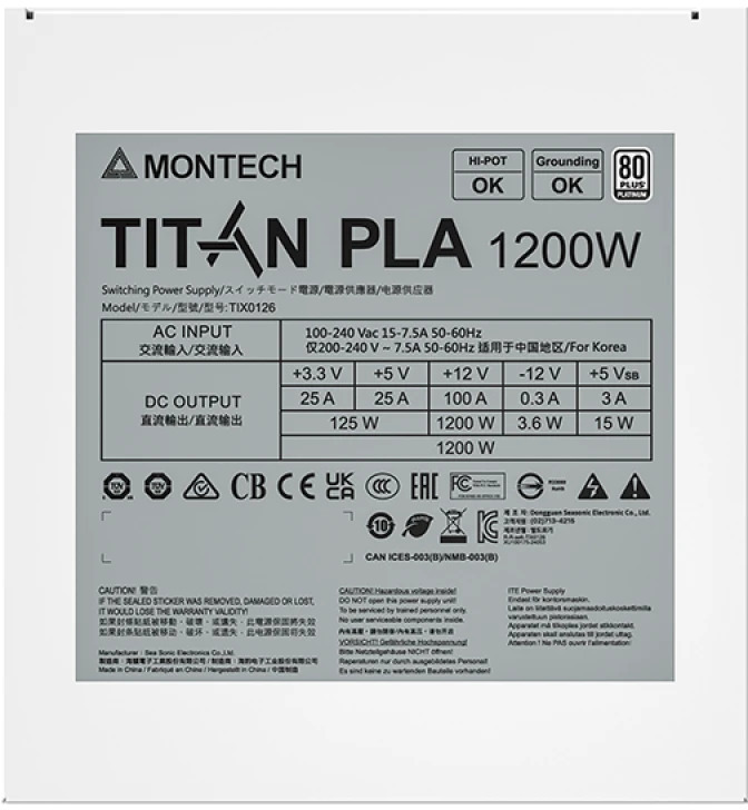 Montech - Fuente Montech Titan PLA 1200W 80 Plus Platinum PCIE5 (Cybenetics Platinum)