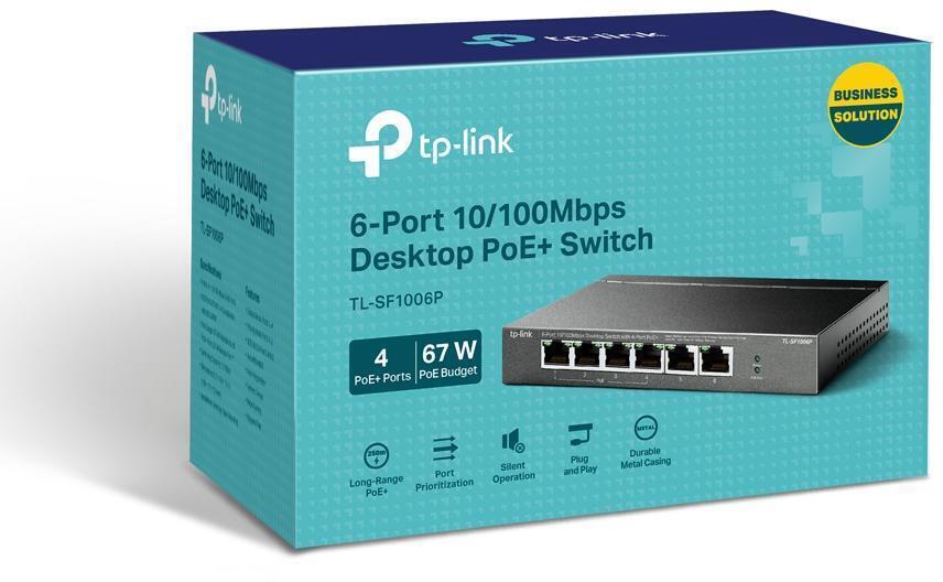 TP-Link - Switch TP-Link TL-SF1006P 10/100 Mbps 6 Portas con 4 Portas PoE+