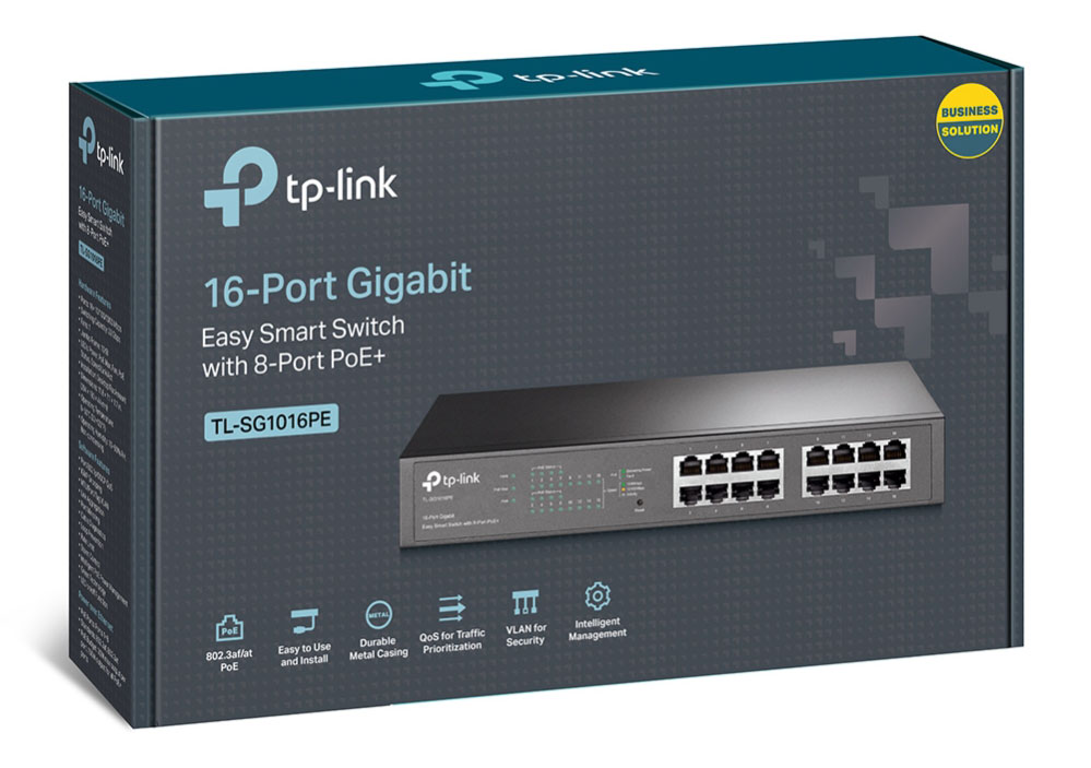 TP-Link - Switch TP-Link SG1016PE 16 Portas Gigabit Smart Managed PoE+ Rack Myntable