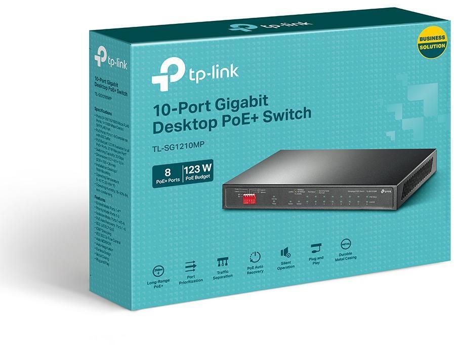 TP-Link - Switch TP-Link SG1210MP 10 Portas Gigabit Switch c/ 8 Portas PoE+