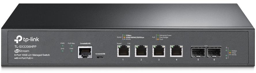 TP-Link - Switch TP-Link SX3206HPP JetStream 6 Portas (4Px 10GBase-T + 2Px 10GE SFP+ L2+ Managed Switch c/4 Portas PoE++)