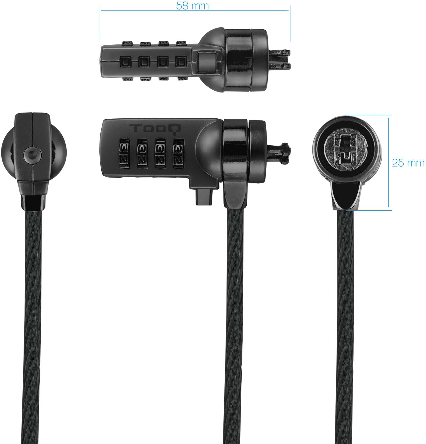 Tooq - Cable de Seguridad para Portátil con Combinación 1,5 M Gris Oscuro