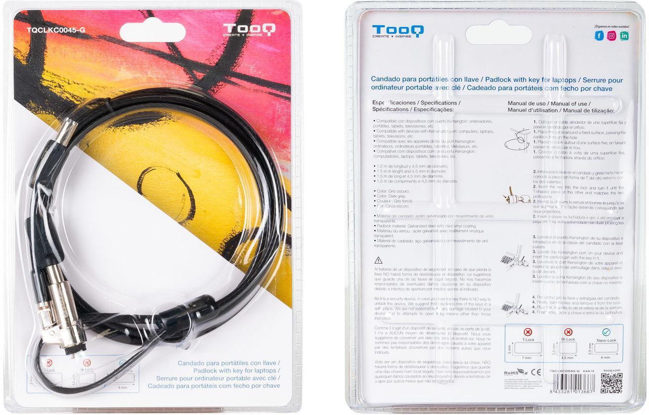 Tooq - Candado Antirrobo Tooq con Llave Tipo NANO 1,50 metros