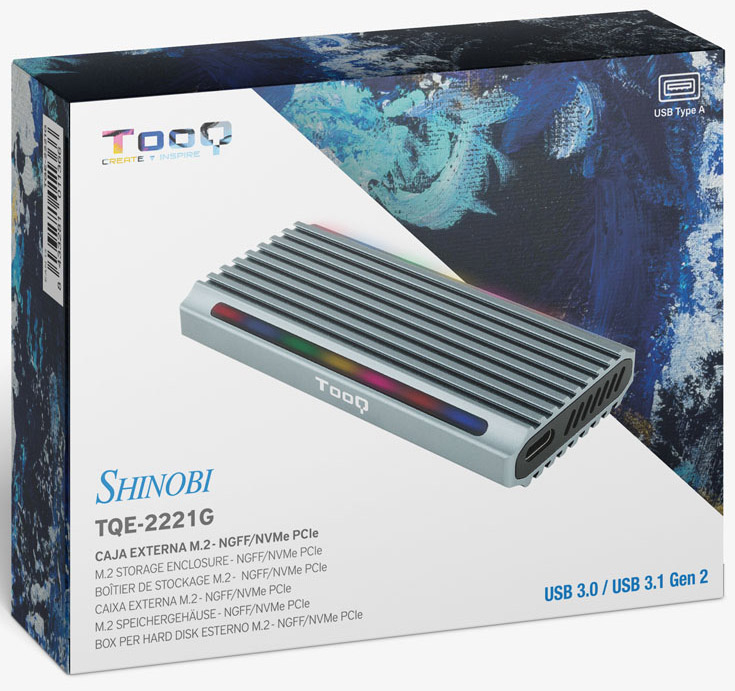Tooq - Caja Externa SSD Tooq M.2 NGFF/NVMe SSD - USB 3.1 Gen 2 USB-A RGB