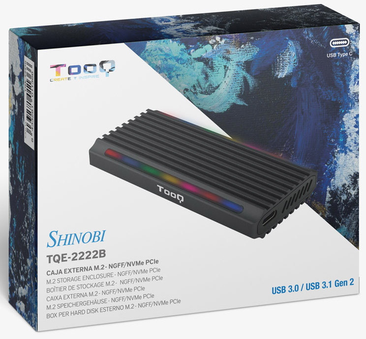 Tooq - Caja Externa SSD Tooq M.2 NGFF/NVMe SSD - USB 3.1 Gen 2 USB-C RGB