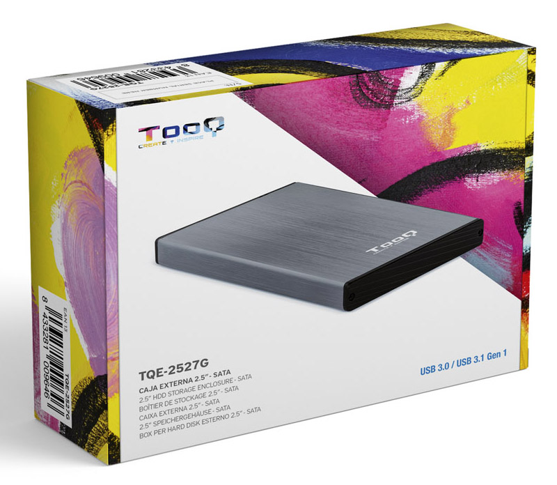 Tooq - Caja Externa HDD Tooq 2.5" SATA (9,5mm) - USB 3.0/3.1 Gen 1 Gris Metalizado