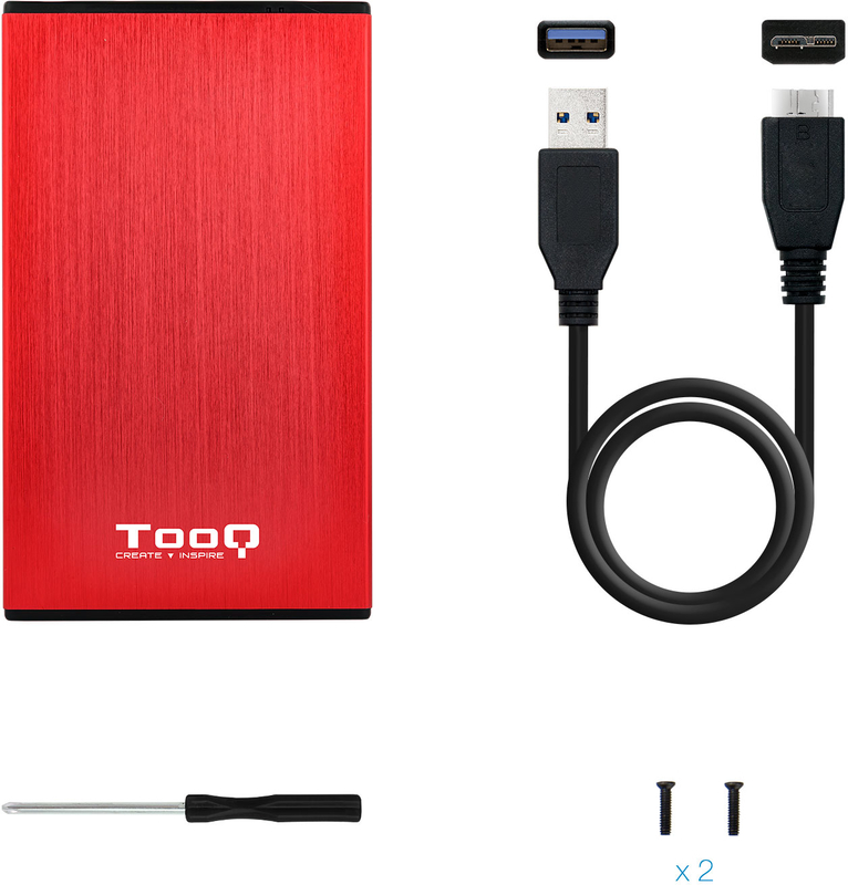 Tooq - Caja Externa HDD Tooq 2.5" SATA (9,5mm) - USB 3.0/3.1 Gen 1 Rojo Metalizado