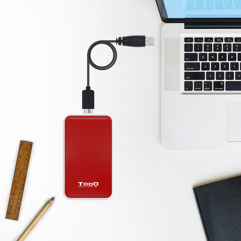 Tooq - Caja Externa HDD Tooq 2.5" SATA (9,5mm) UASP Tool Less - USB 3.1 Gen 1 Rojo