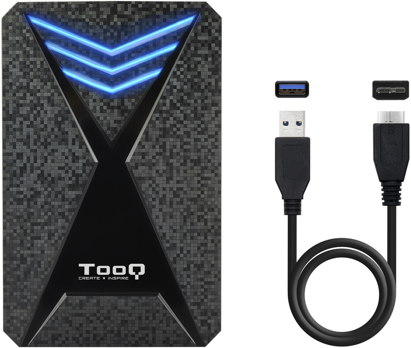 Tooq - Caja Externa HDD Gaming Tooq 2.5" SATA (9,5mm) - USB 3.0 / 3.1 Gen 1 Negro LED Azul