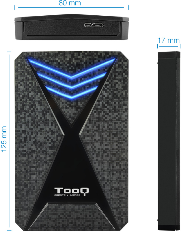 Tooq - Caja Externa HDD Gaming Tooq 2.5" SATA (9,5mm) - USB 3.0 / 3.1 Gen 1 Negro LED Azul