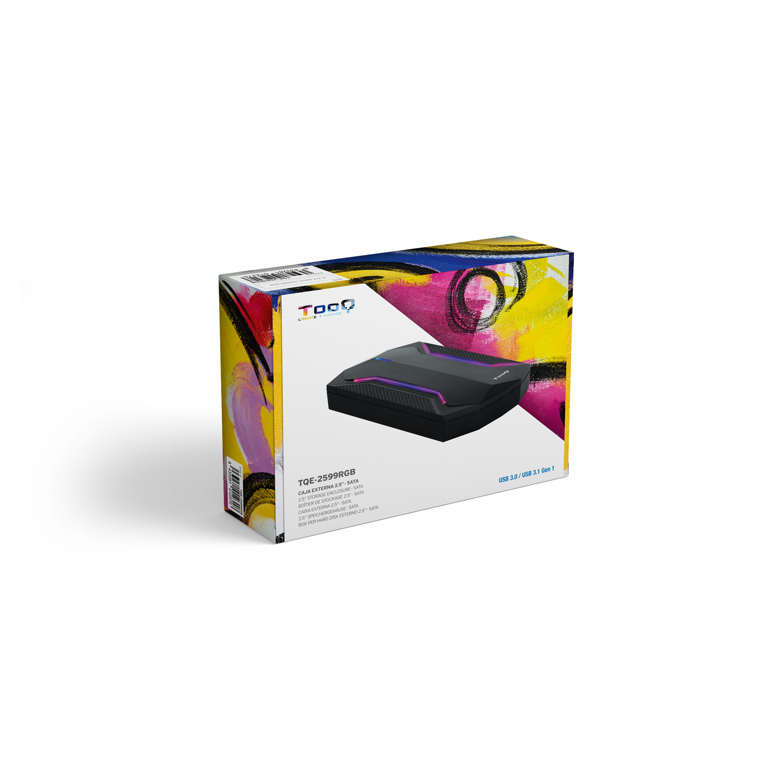 Tooq - Caja Externa HDD Gaming Tooq 2.5" SATA (9,5mm) Tool Less - USB 3.1 Gen 1 Plug & Play Negro RGB