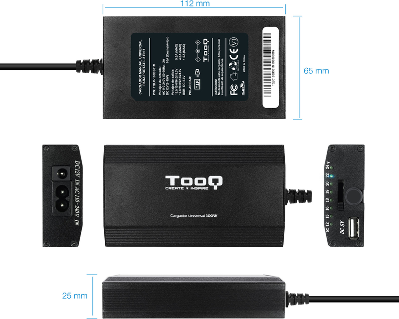 Tooq - Cargador de Portátil Tooq 100W 1x USB Manual
