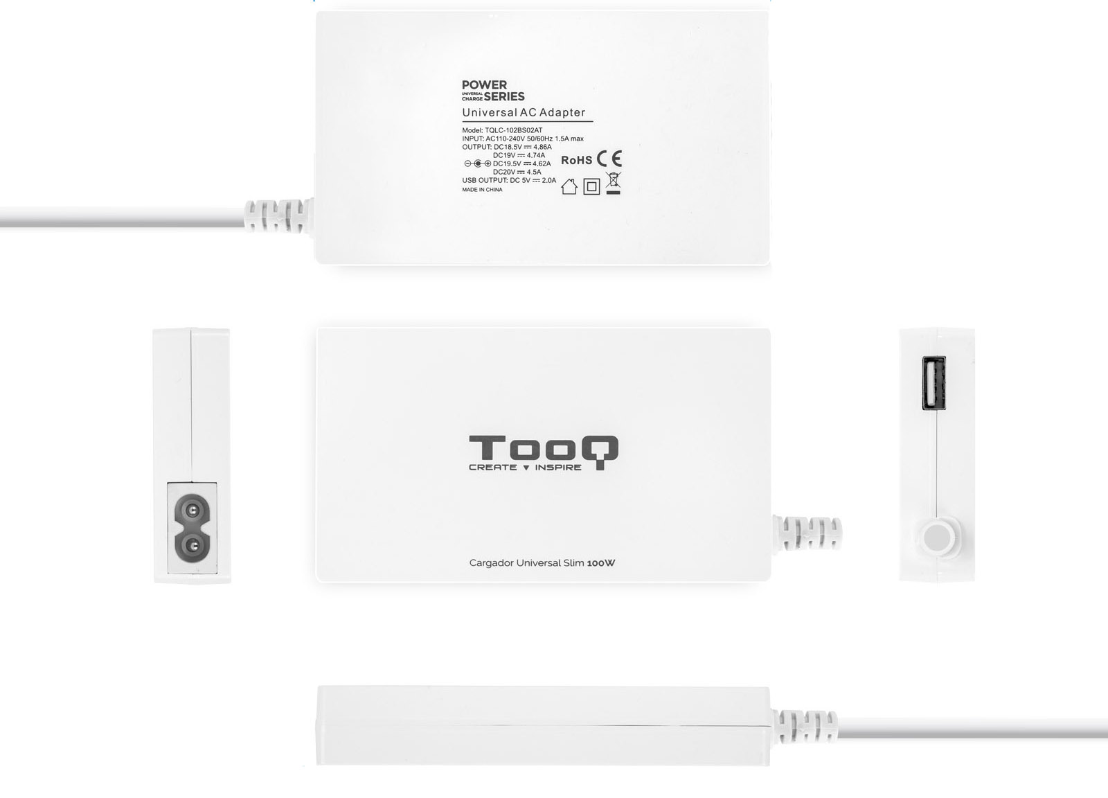 Tooq - Cargador de Portátil Slim Tooq 100W 1x USB 9 Conectores Blanco