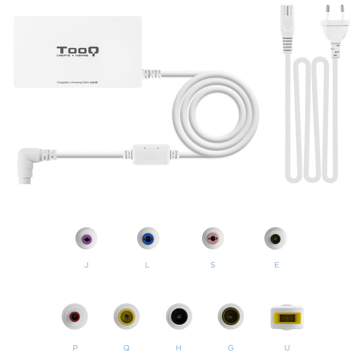 Tooq - Cargador de Portátil Slim Tooq 100W 1x USB 9 Conectores Blanco