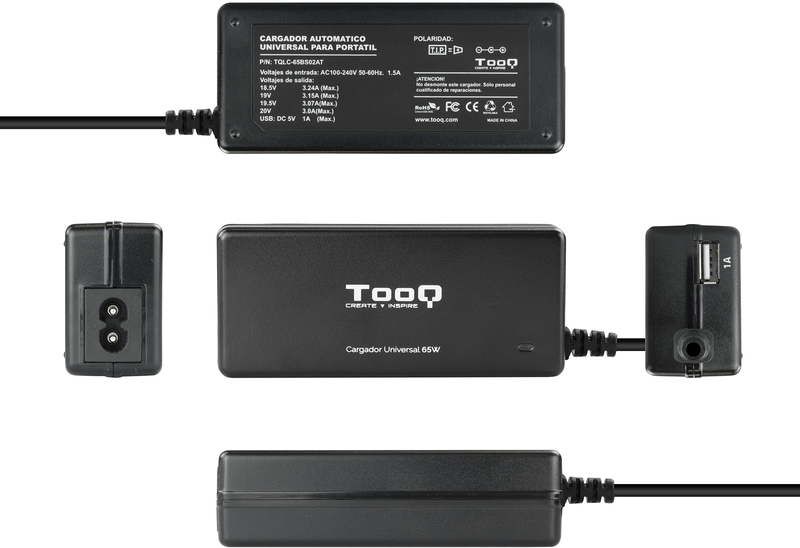 Tooq - Cargador de Portátil Tooq 65W 1x USB Automático