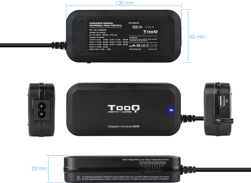 Tooq - ** B Grade ** Cargador de Portátil Tooq 90W 1x USB Manual