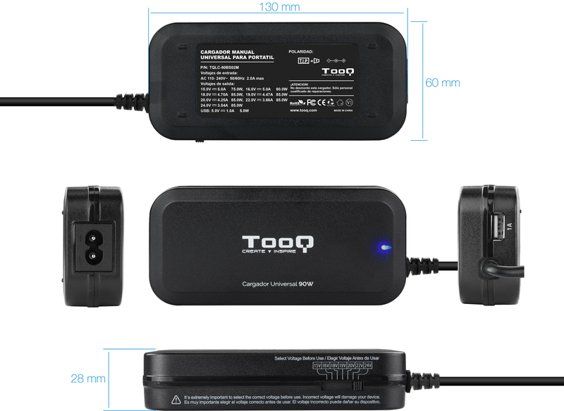 Tooq - Cargador de Portátil Tooq 90W 1x USB Manual