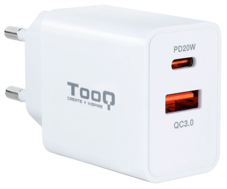 Tooq - Cargador Tooq USB-C QC 3.0 (20W) + USB-A QC 3.0 (18W)