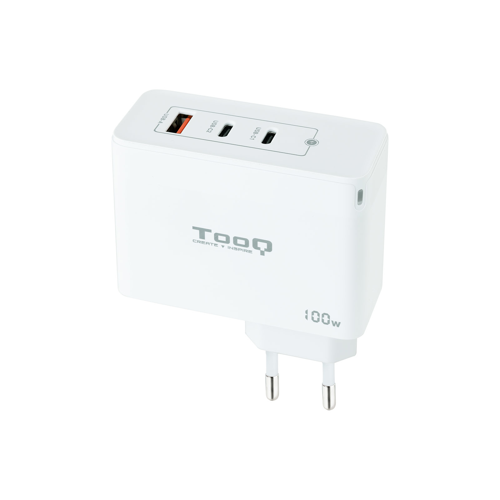 Cargador GaN Tooq USB-C/PD + USB-A/QC 100W Blanco