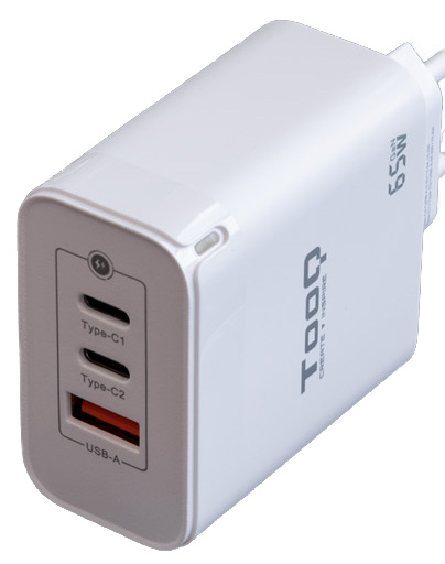 Tooq - Cargador GaN Tooq 2xUSB-C/PD 65W + USB-A/QC 65W