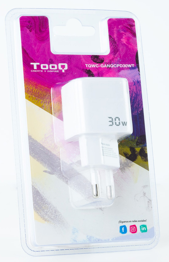Tooq - Cargador GaN Tooq USB-C/PD 30W + USB-A/QC 30W