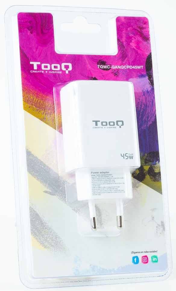 Tooq - Cargador GaN Tooq USB-C/PD 30W + USB-A/QC 45W