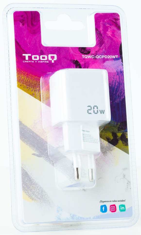 Tooq - Cargador Tooq USB-C/PD 20W + USB-A/QC 20W