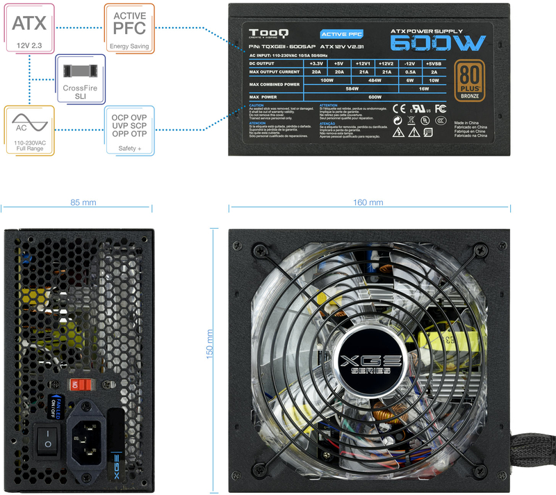 Tooq - Fuente Alimentación Tooq Xtreme Gaming Energy II 600W 80+ Bronze c/LED