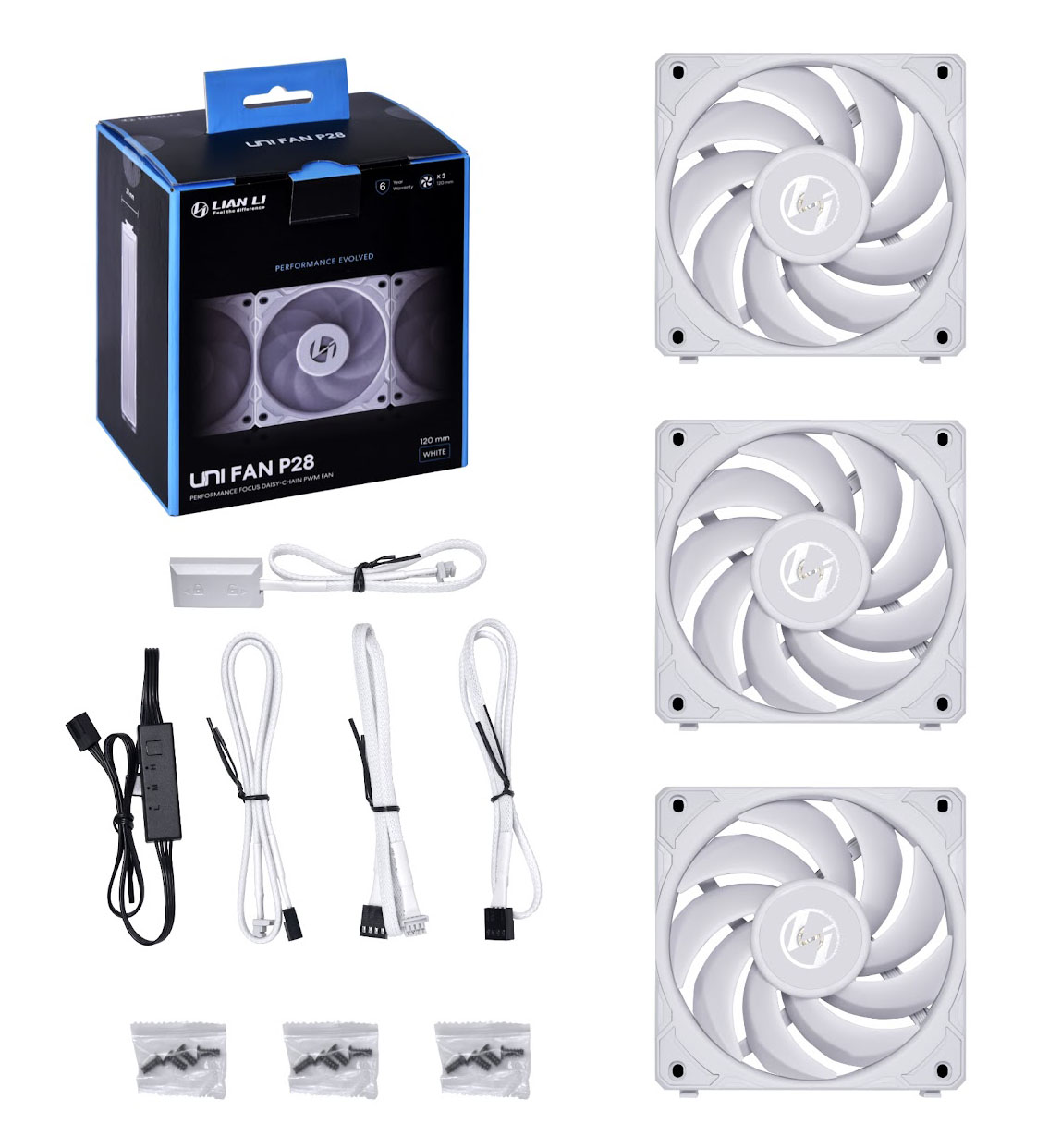 Lian Li - Ventilador Lian Li UNI P28 PWM Blanco 120mm (Pack 3)