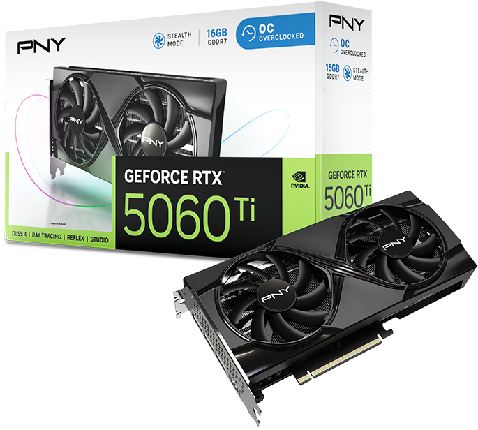 PNY - Tarjeta Gráfica PNY GeForce® RTX 5060 Ti Dual Fan OC 16GB GDDR7 DLSS4