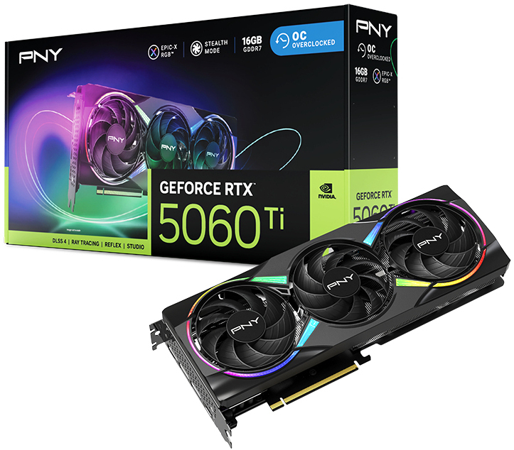 PNY - Tarjeta Gráfica PNY GeForce® RTX 5060 Ti Gaming RGB Triple Fan OC 16GB GDDR7 DLSS4