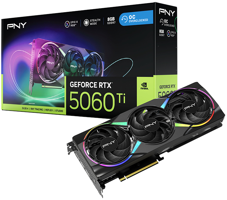 PNY - Tarjeta Gráfica PNY GeForce® RTX 5060 Ti Gaming RGB Triple Fan OC 8GB GDDR7 DLSS4