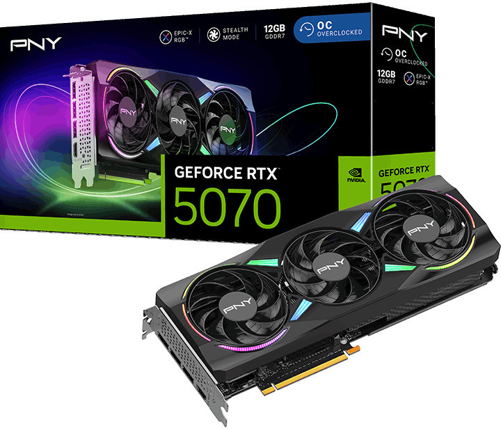 PNY - Tarjeta Gráfica PNY GeForce® RTX 5070 Gaming RGB Triple Fan OC 12GB GDDR7 DLSS4