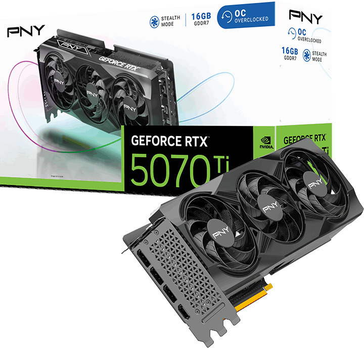 PNY - Tarjeta Gráfica PNY GeForce® RTX 5070 Ti Gaming Triple Fan OC 16GB GDDR7 DLSS4