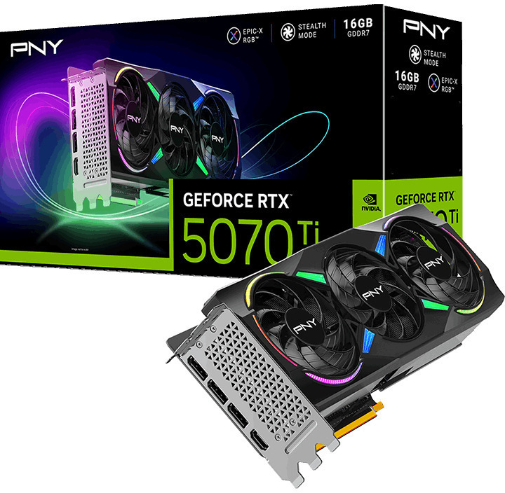 PNY - Tarjeta Gráfica PNY GeForce® RTX 5070 Ti Gaming RGB Triple Fan OC 16GB GDDR7 DLSS4