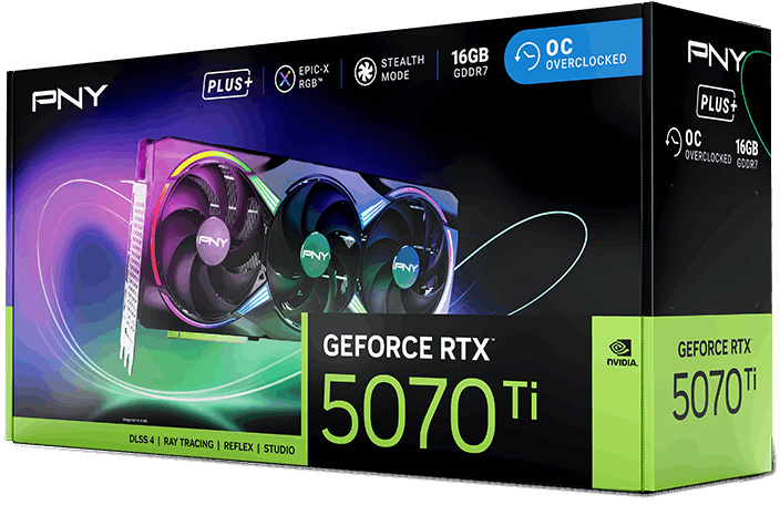 PNY - Tarjeta Gráfica PNY GeForce® RTX 5070 Ti Gaming RGB Triple Fan Plus OC 16GB GDDR7 DLSS4