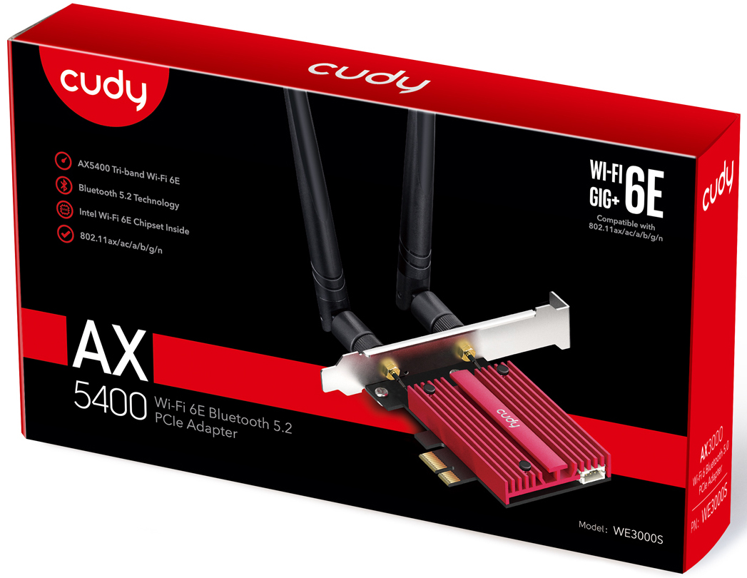 Cudy - Tarjeta de Red Cudy PCI Express WE3000S AX5400 Tri-Band Wi-Fi 6