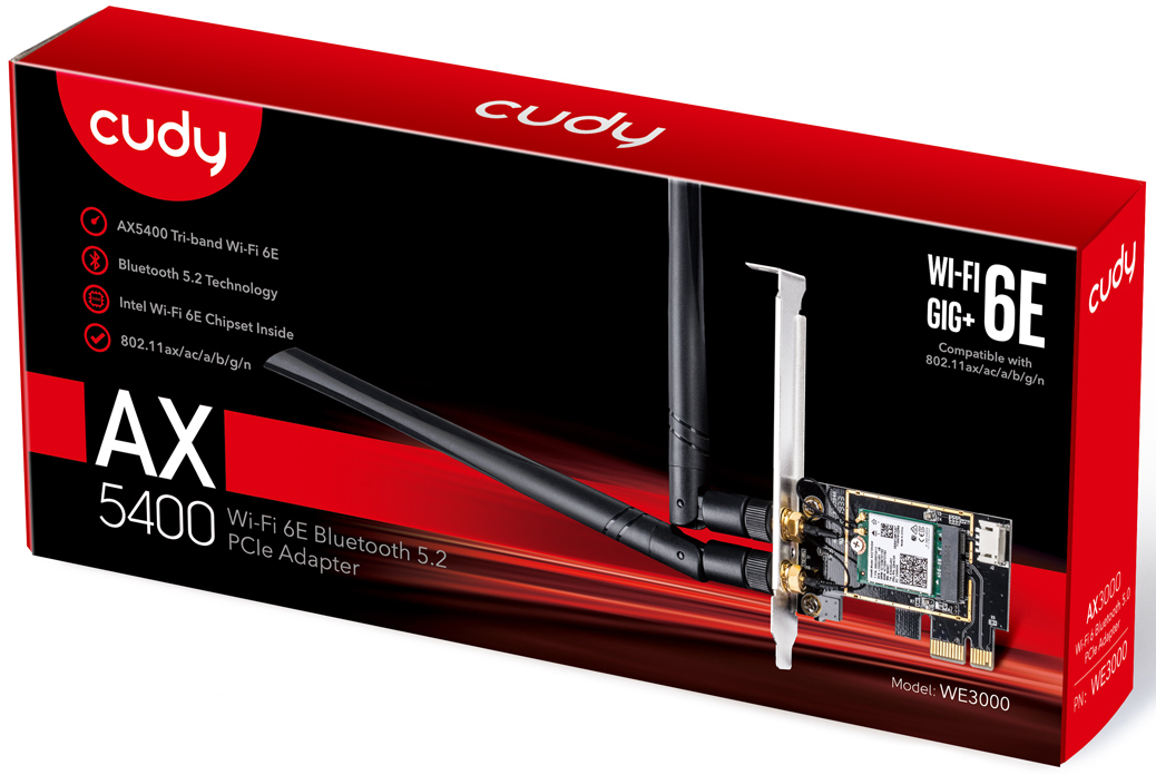 Cudy - Tarjeta de Red Cudy PCI Express WE3000 AX5400 Tri-Band Wi-Fi 6