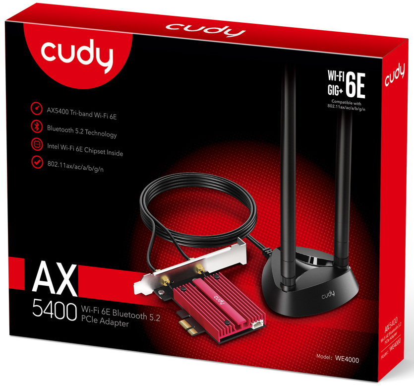 Cudy - Tarjeta de Red Cudy PCI Express WE4000 AX5400 Wi-Fi 6/6E Bluetooth 5.3