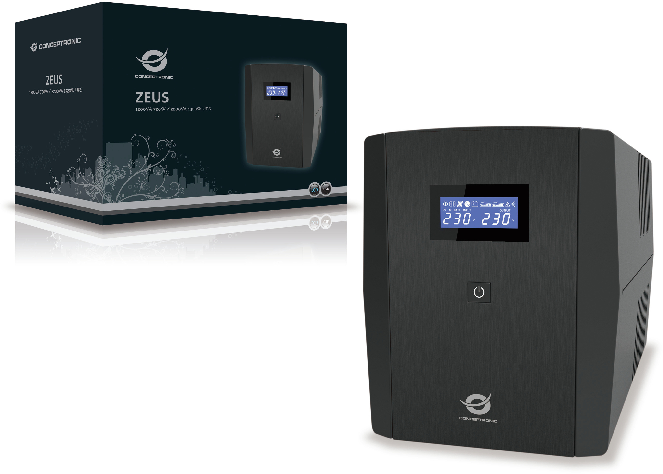 Conceptronic - UPS Conceptronic ZEUS03EM 1200VA/720W IEC + Toma Schuko