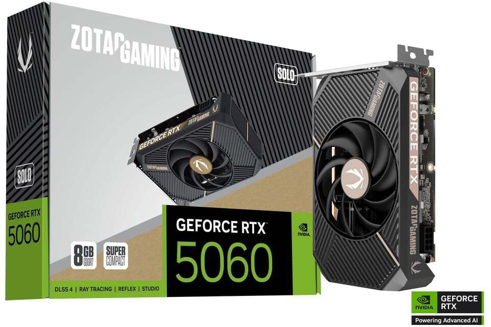 ZOTAC - Tarjeta Gráfica ZOTAC GeForce® RTX 5060 Solo 8GB GDDR7 DLSS4