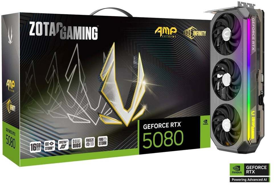 Tarjeta Gráfica ZOTAC GeForce® RTX 5080 AMP Extreme INFINITY 16GB GDDR7 DLSS4